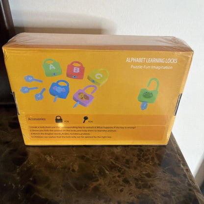 Yellow alphabet learning lock toy set with colorful animal locks