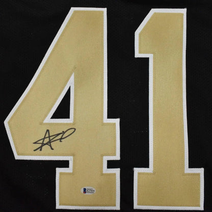 Alvin Kamara autographed black New Orleans jersey with gold 41 embroidery