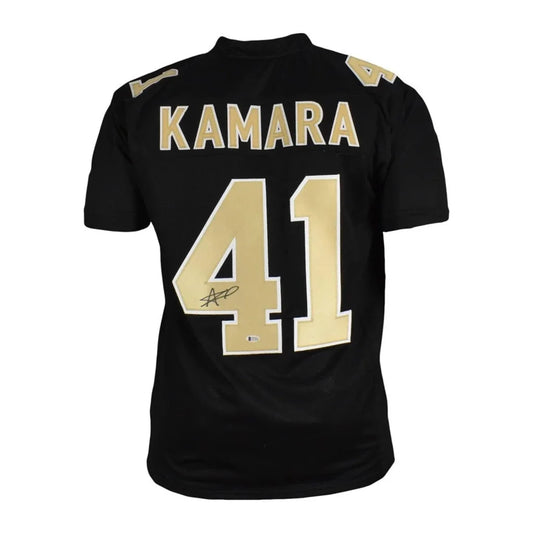 Alvin Kamara autographed black custom jersey with gold 41 and Kamara name