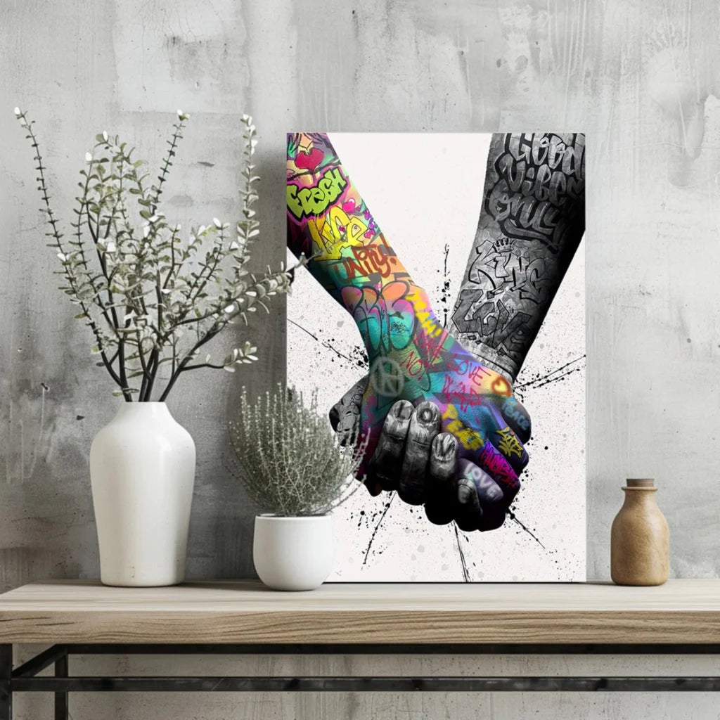 Vibrant graffiti hands unity on insigne aluminum prints