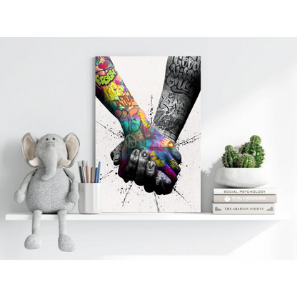 Vibrant graffiti hands holding in unity on insigne aluminum prints