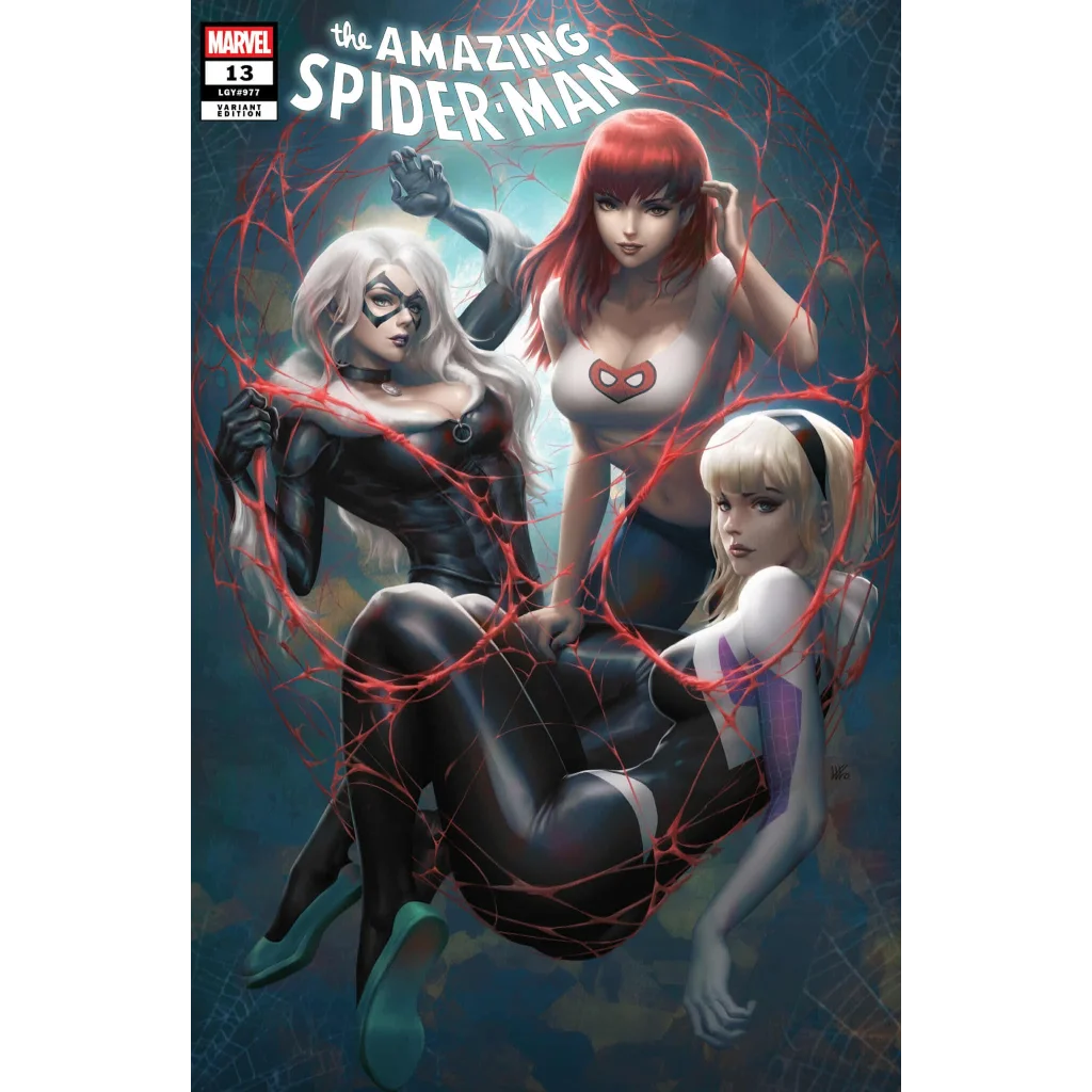 Amazing Spider-Man #13 Kendrick Lim exclusive variant cover with female heroes on webbed backdrop