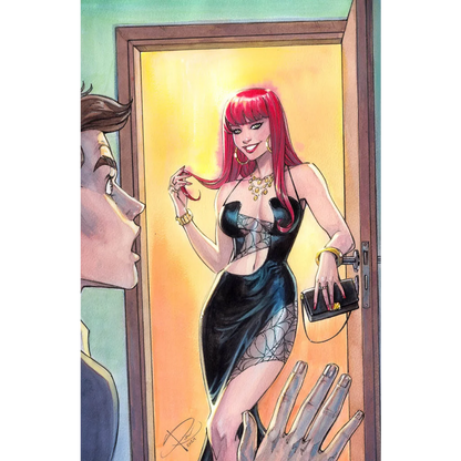 Black silver spiderweb dress with gold jewelry from Amazing Spider-Man #57 Sabine Rich