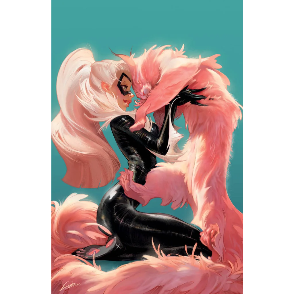 Black leather Catwoman costume with pink fur accents and tail from Alexander Lozano comic