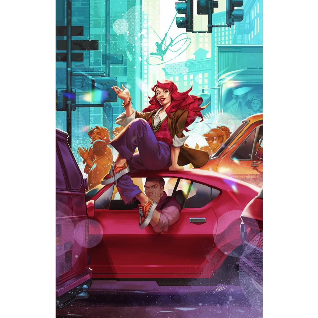 Comic book cover art of Mary Jane Watson on a car from Amazing Spider-Man 68 Mateus Manhanini Unknown Comics Exclusive