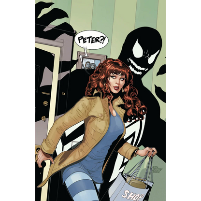 Mary Jane Watson looking concerned with Venom shadow in Amazing Spider Man 798 Virgin Exclusive Dodson edition
