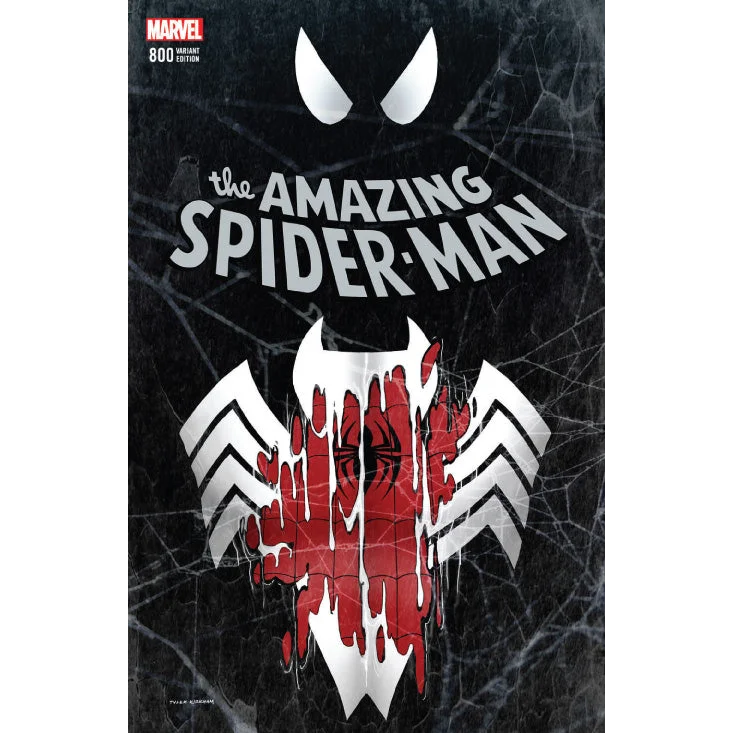 Black comic book with white and red spider symbols from Amazing Spider Man 800 unknown comic books
