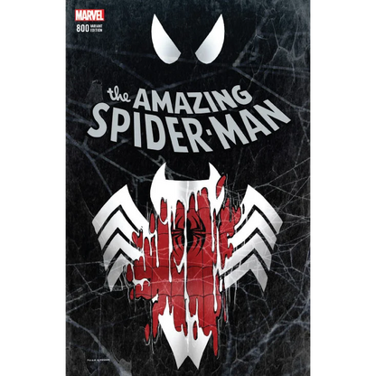 Black comic book with white and red spider symbols from Amazing Spider Man 800 unknown comic books