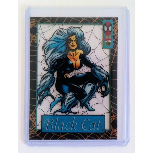 1994 Black Cat Animation Marvel Spider-Man trading card with blue hair and spider web design