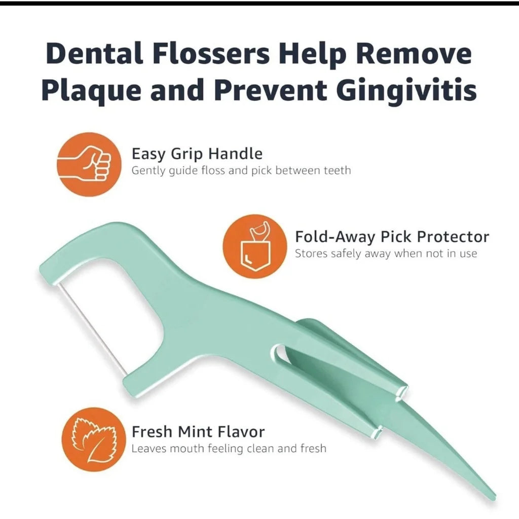 Amazon Basics mint dental flossers light green fold-away pick
