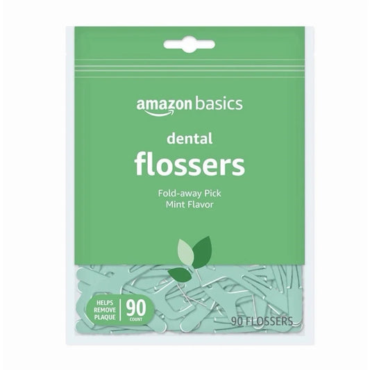 Amazon Basics mint dental flossers, 90 count green pack