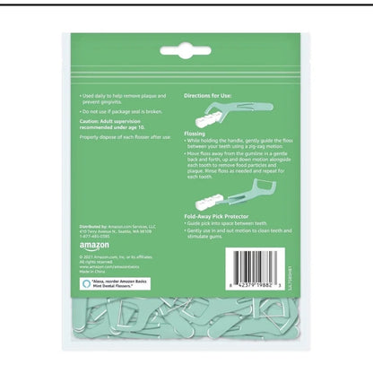 Amazon Basics mint dental flossers, clear picks in green pack, 90 count