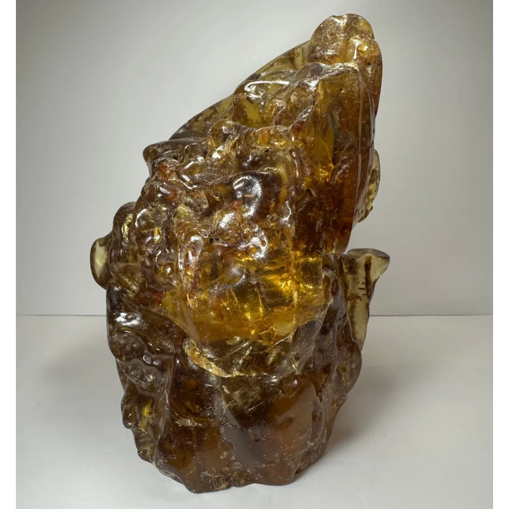 Translucent amber termite hill fossilized resin sculpture with carvings