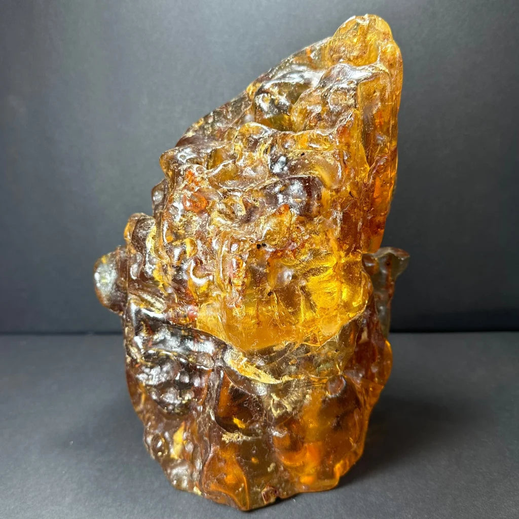 Translucent amber termite hill fossil resin with inclusions and carvings