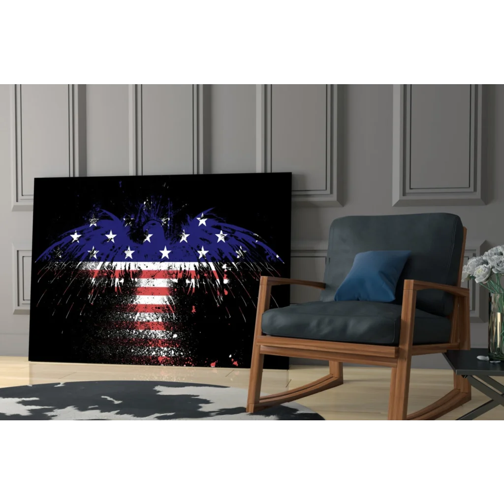 Black fireworks American flag canvas wall art print