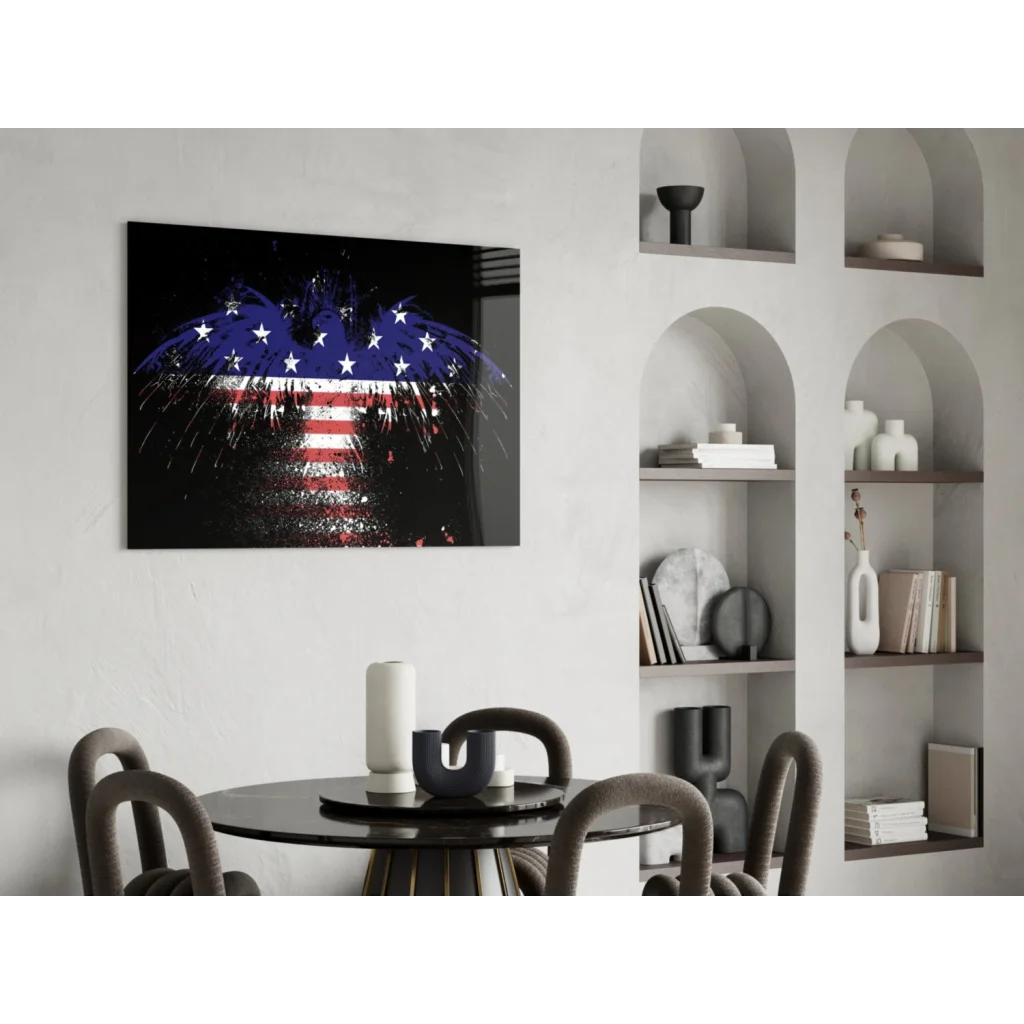 Sleek black-framed fireworks American flag wall art on canvas
