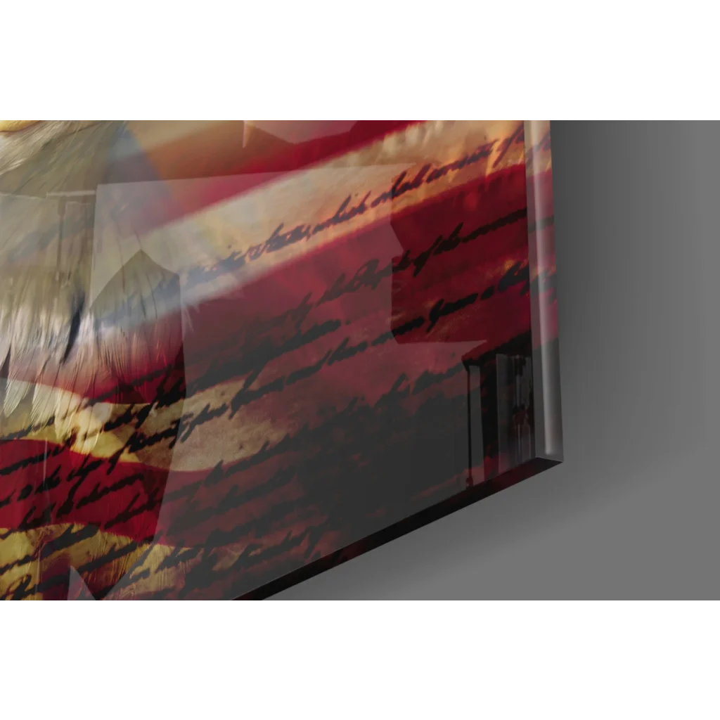 Majestic American Eagle modern acrylic wall art in red, white, gold hues