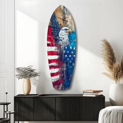 Rustic American Eagle tempered glass art surfboard wall decor