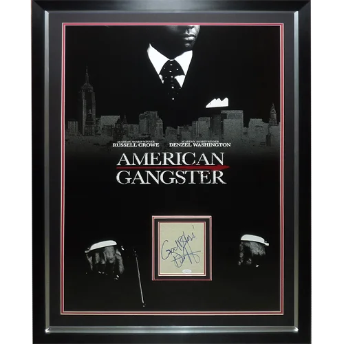 Deluxe framed American Gangster movie poster with Denzel Washington autograph