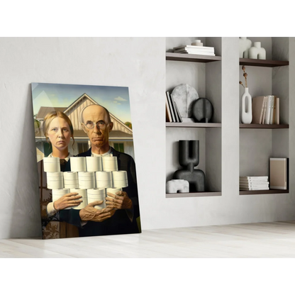 American Gothic Toilet Paper Wall Art Canvas Print Parody