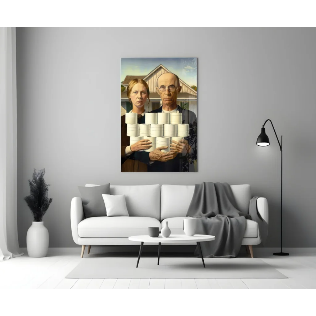 Modern American Gothic toilet paper wall art canvas print