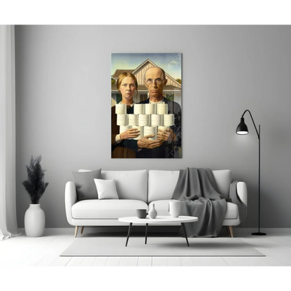 Modern American Gothic toilet paper wall art canvas print