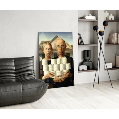 Stylized American Gothic toilet paper couple canvas wall art print