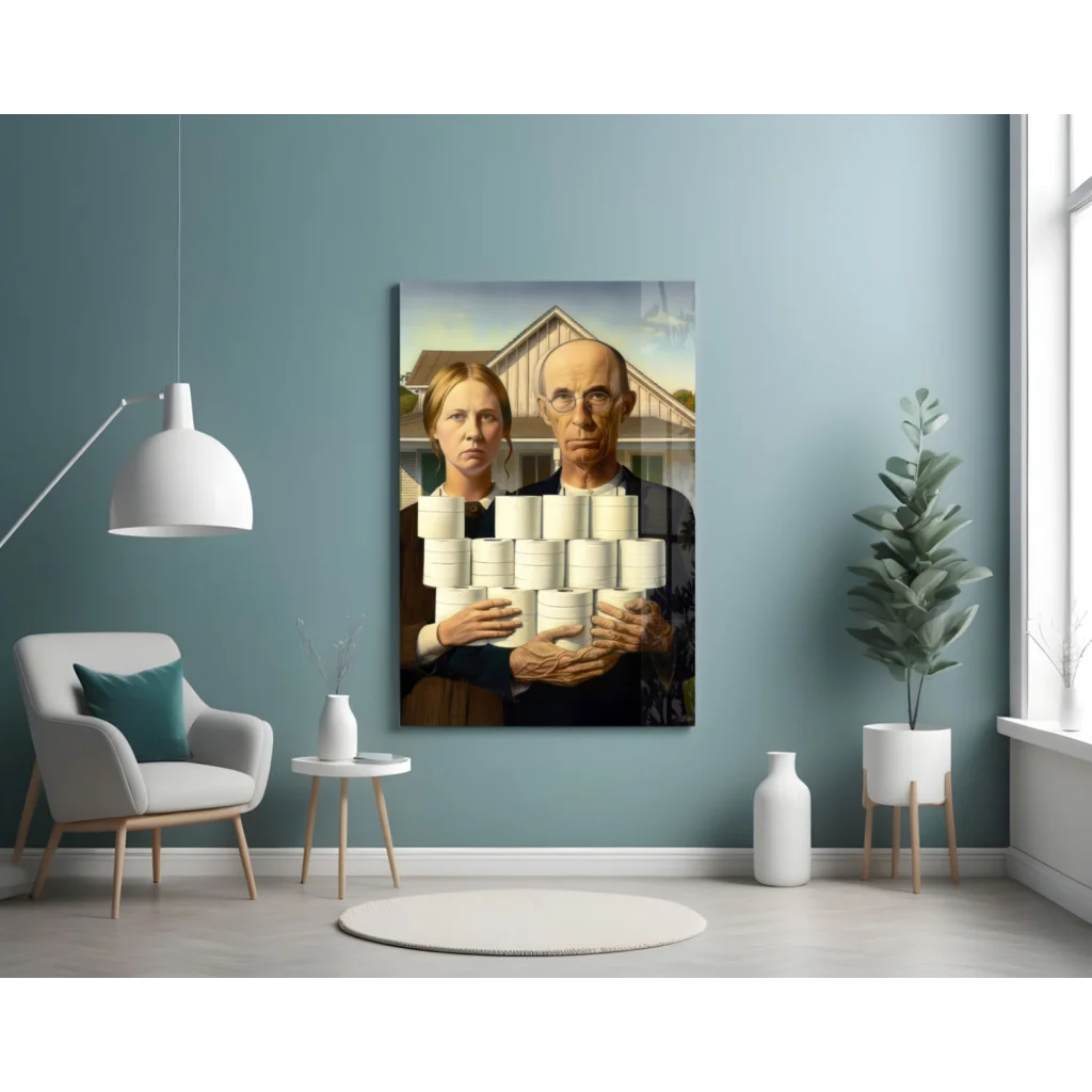 Modern American Gothic toilet paper wall art canvas print
