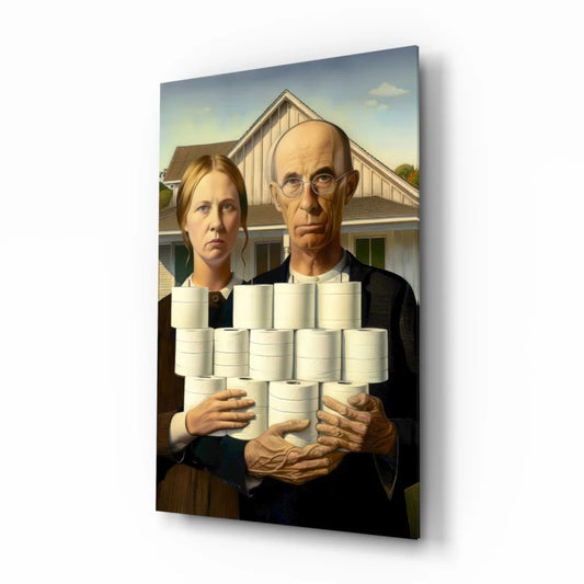 Surreal American Gothic toilet paper wall art canvas print