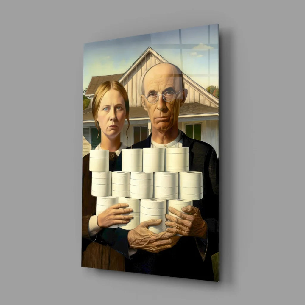 American Gothic toilet paper wall art canvas print