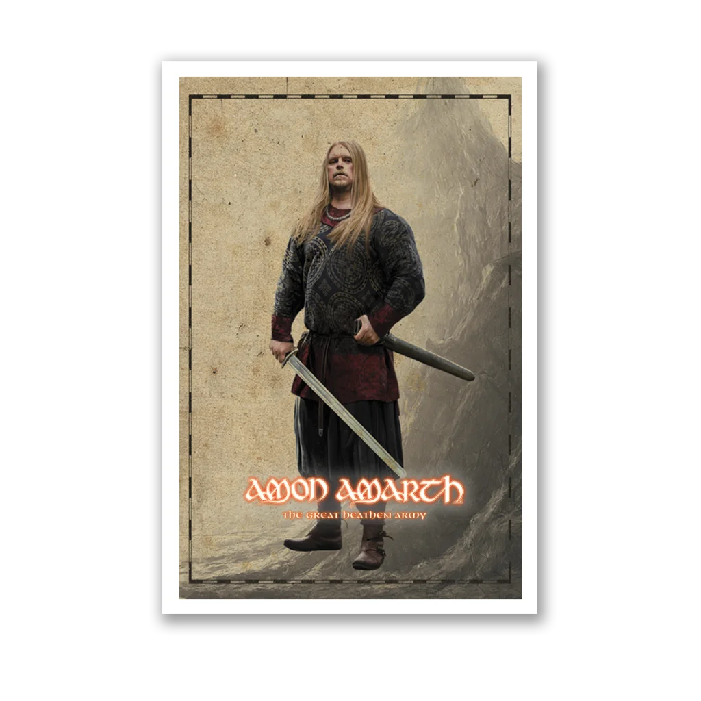 Amon Amarth Great Heathen Army Deluxe Graphic Novel Set promo poster with Viking man holding sword