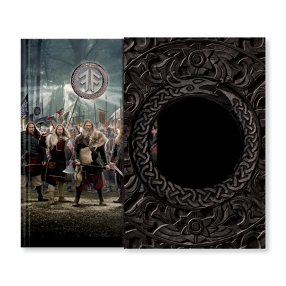 Amon Amarth Great Heathen Army Deluxe Graphic Novel Set book cover with Vikings and ornate frame
