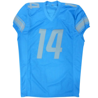 Bold blue Amon-Ra St. Brown autographed custom jersey with white 14