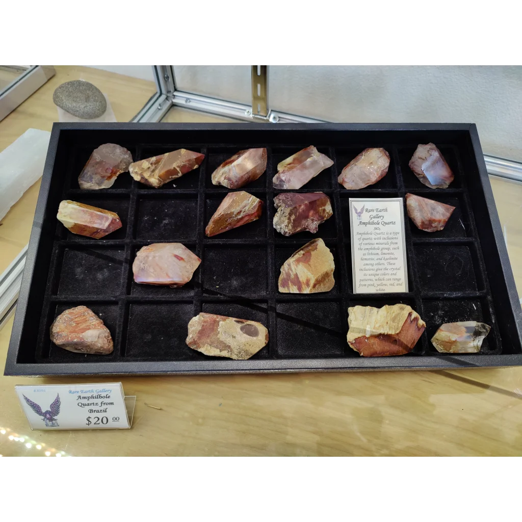 Amphibole angel phantom quartz Brazil in black tray