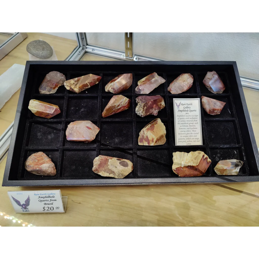 Amphibole angel phantom quartz Brazil in black tray