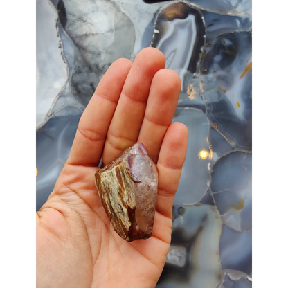 Amphibole angel phantom quartz Brazil crystal with internal striations