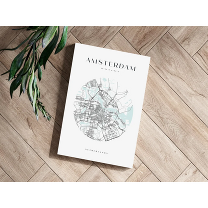 Stunning teal Amsterdam city map aluminum print poster
