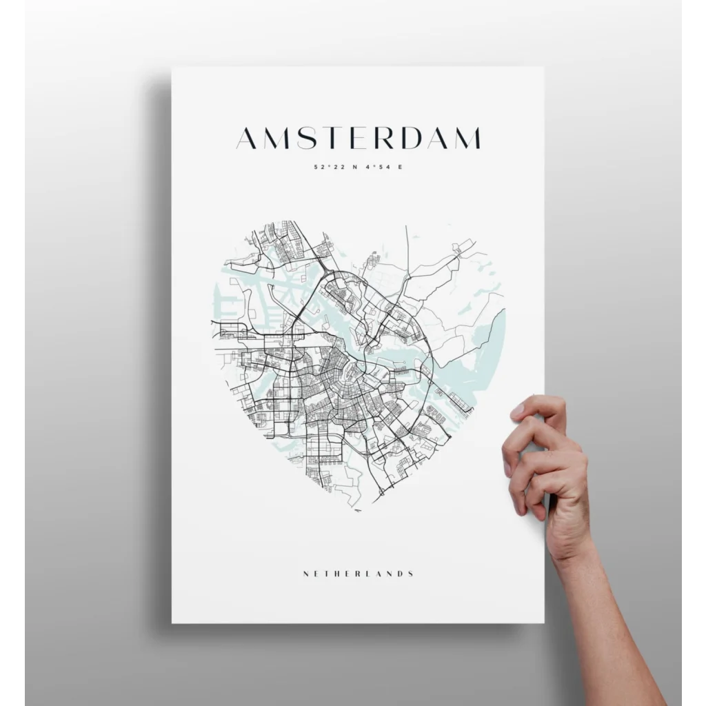 Heart Shaped Amsterdam Map Insigne Aluminum Print | Insigneart USA | vintageantiquesgifts.com