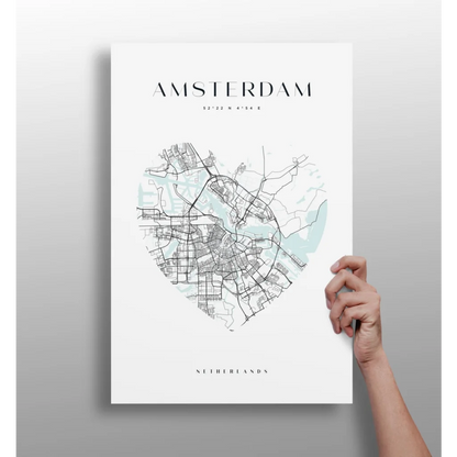 Heart Shaped Amsterdam Map Insigne Aluminum Print | Insigneart USA | vintageantiquesgifts.com