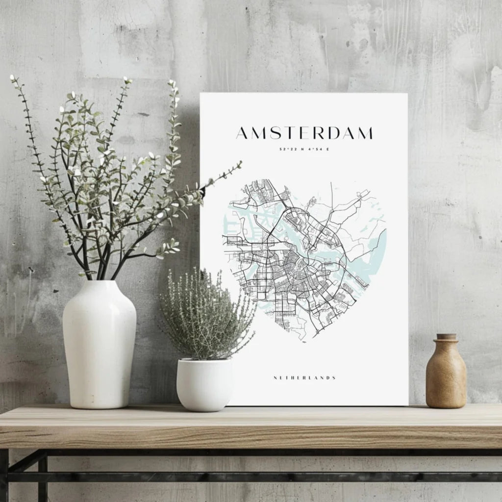 Heart Shaped Amsterdam Map Insigne Aluminum Print | Glass Wall Art Print | vintageantiquesgifts.com