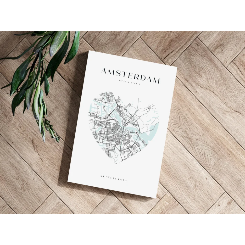 Heart Shaped Amsterdam Map Insigne Aluminum Print | Modern Wall Art Decor | vintageantiquesgifts.com