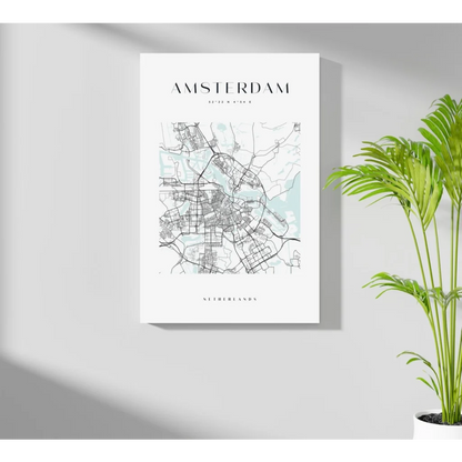Minimalist Amsterdam map insigne aluminum print in mint green