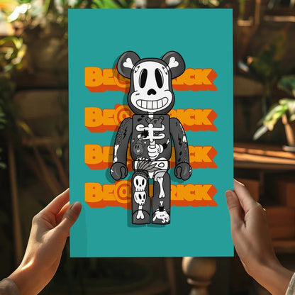 Black and white skeleton Bearbrick cartoon on insigne aluminum prints