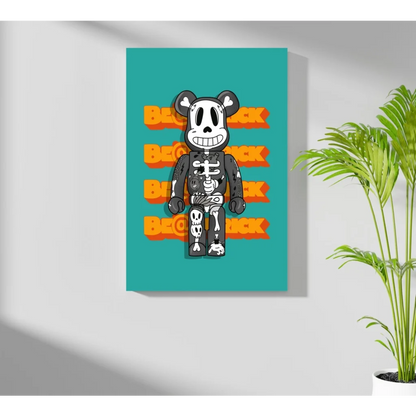 Teal canvas insigne aluminum print of skeleton bearbrick figure
