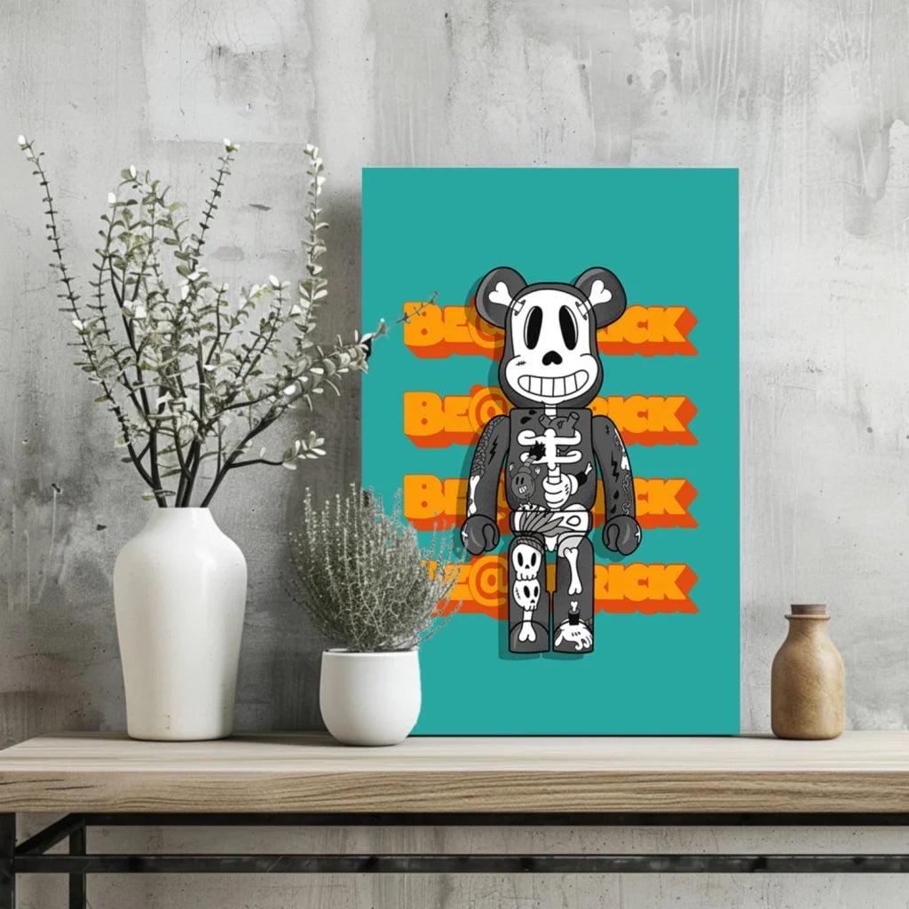 Teal canvas insigne aluminum print of skeleton Bearbrick figure