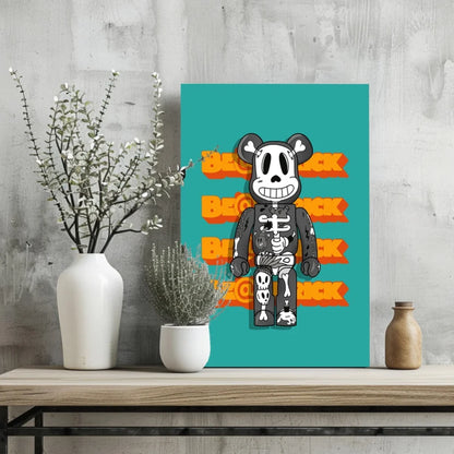Teal canvas insigne aluminum print of skeleton Bearbrick figure