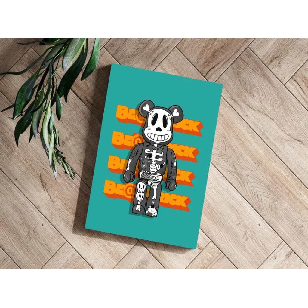 Teal canvas skeleton Bearbrick insigne aluminum print