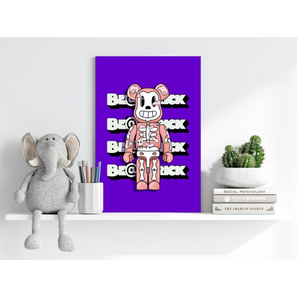 Pink cartoon bear on insigne aluminum print with vivid colors