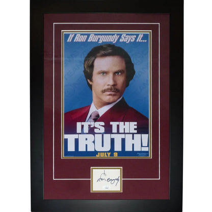 Framed Anchorman 11x17 movie poster deluxe with Ron Burgundy autograph