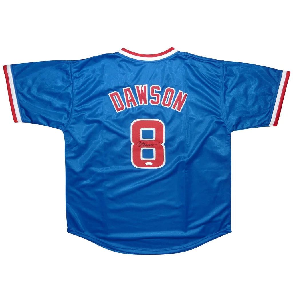 Andre Dawson autographed Chicago blue jersey with Dawson #8